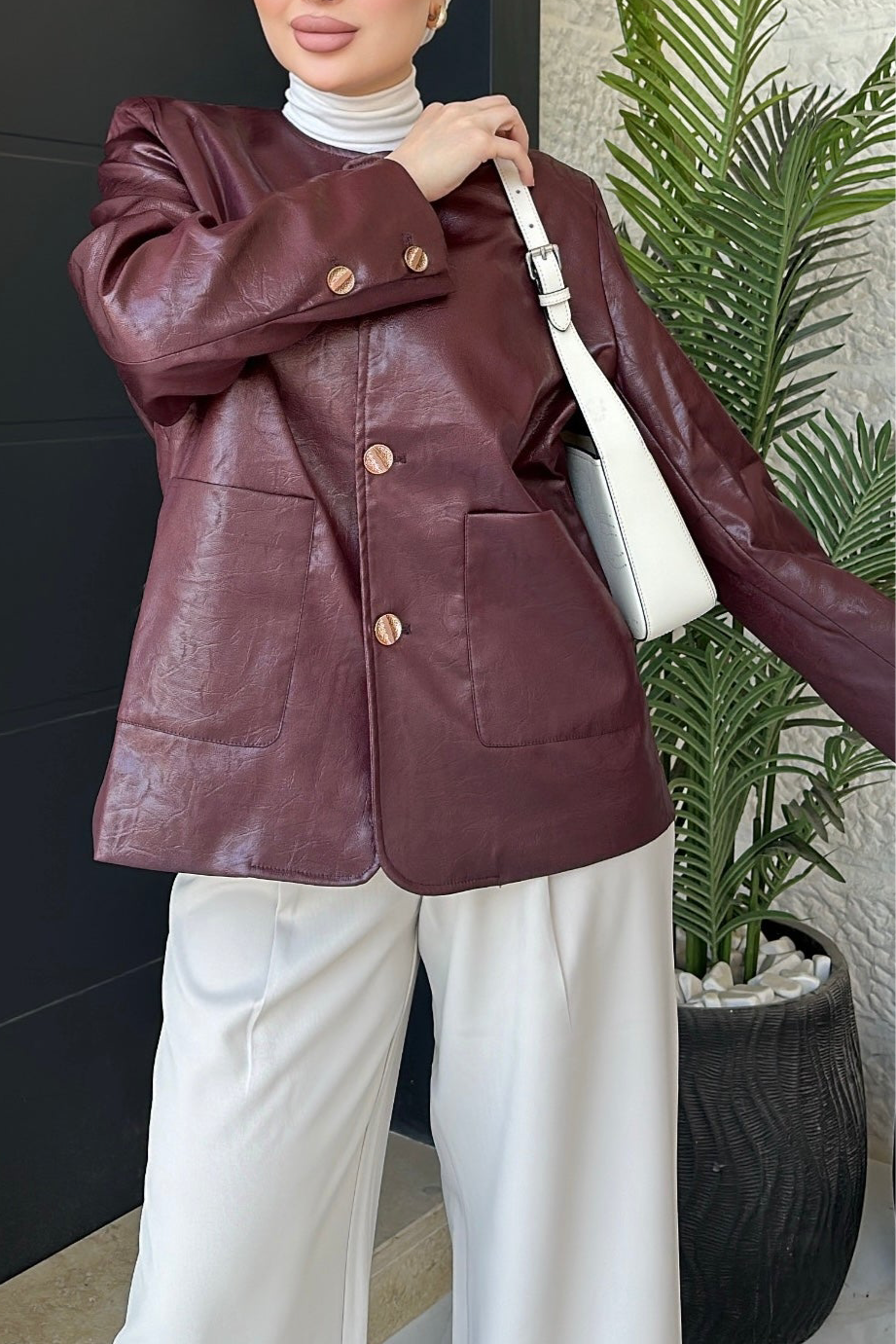 Maroon leather jacket
