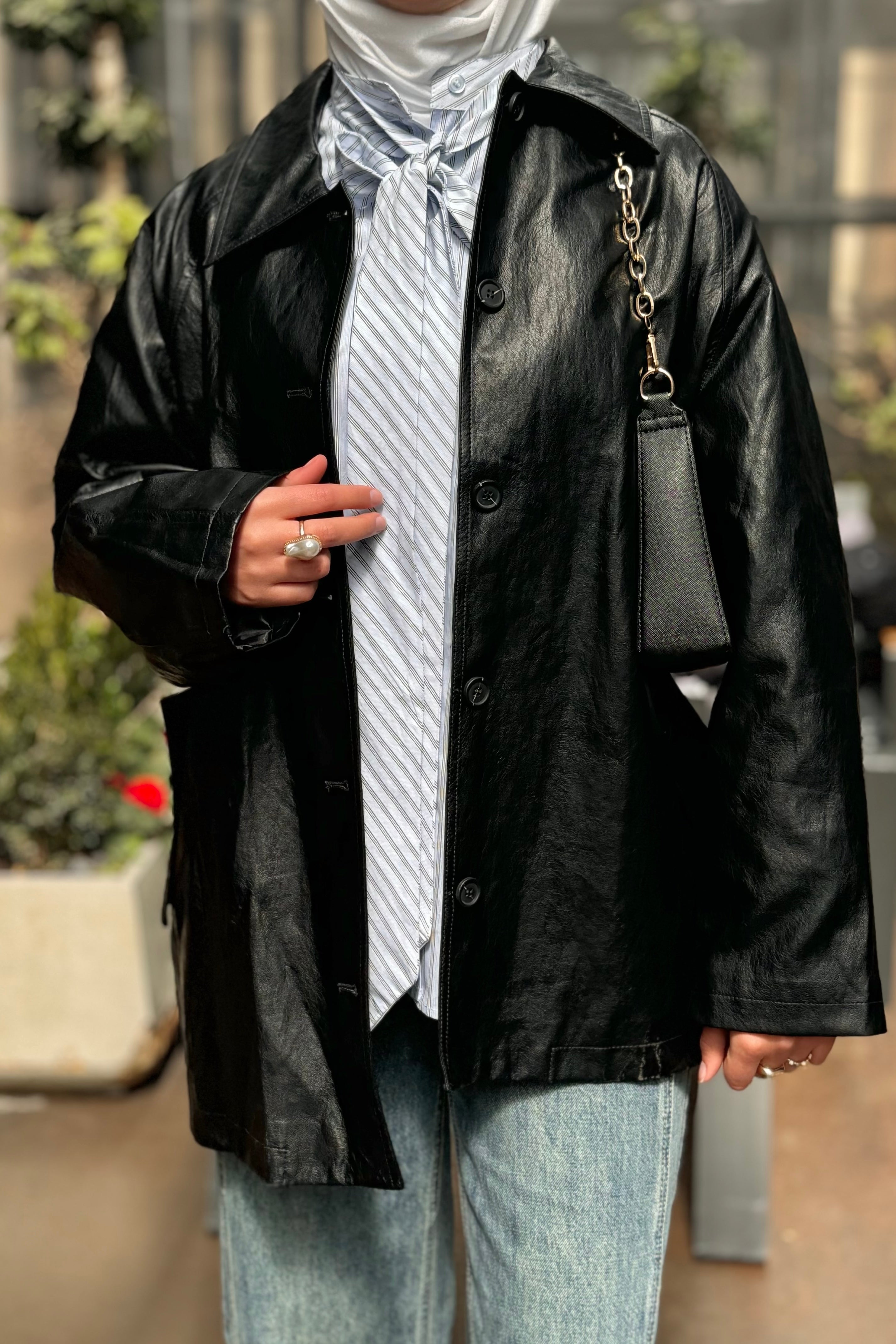 Belted leather jacket