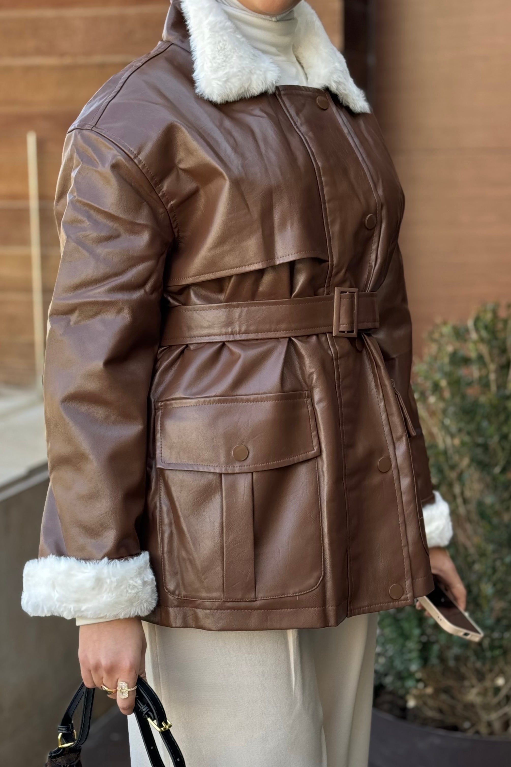 Leather full fur jacket