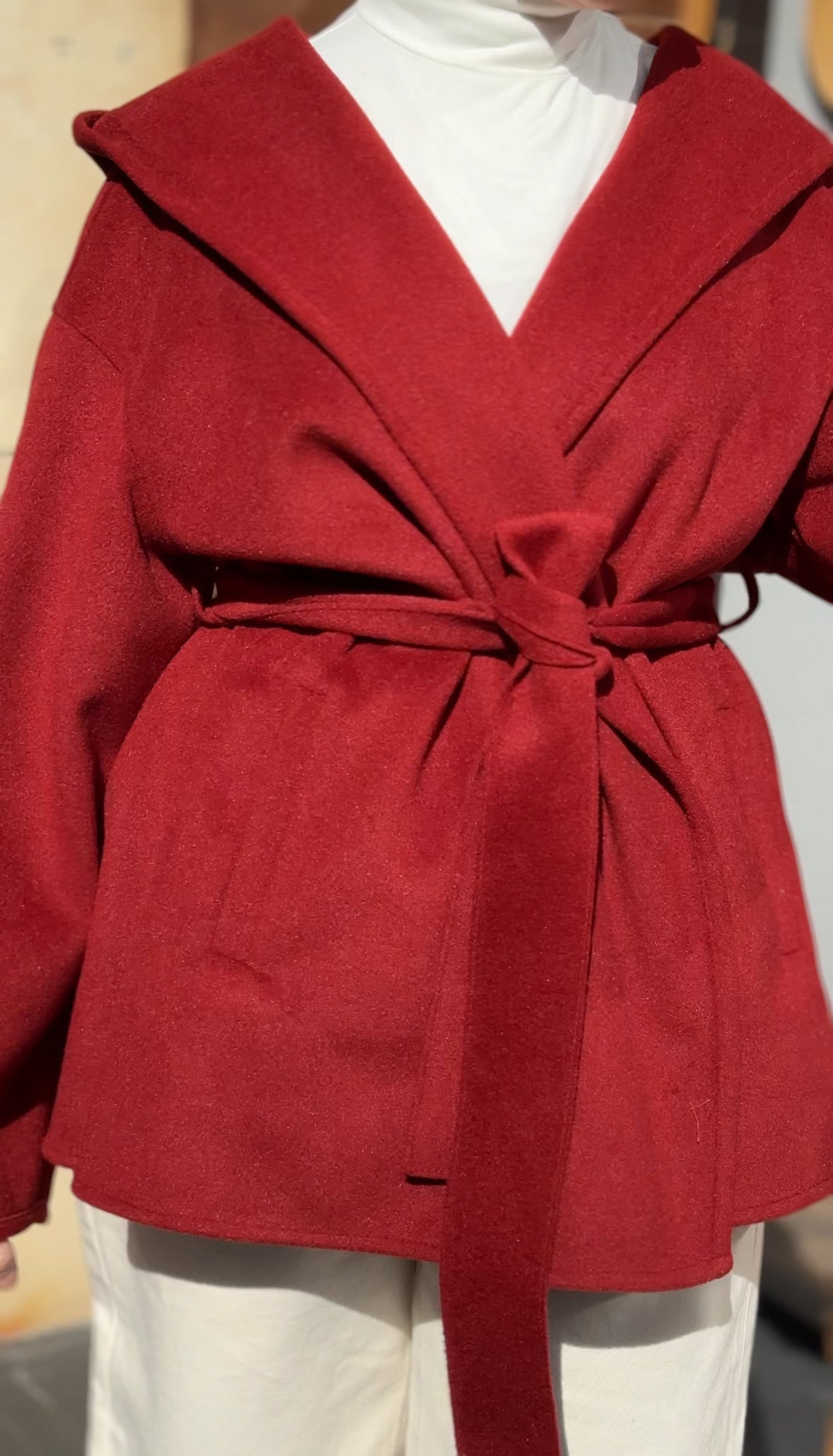 Belted woolen jacket