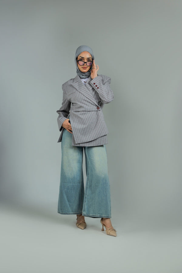 PINSTRIPE WRAP BLAZER