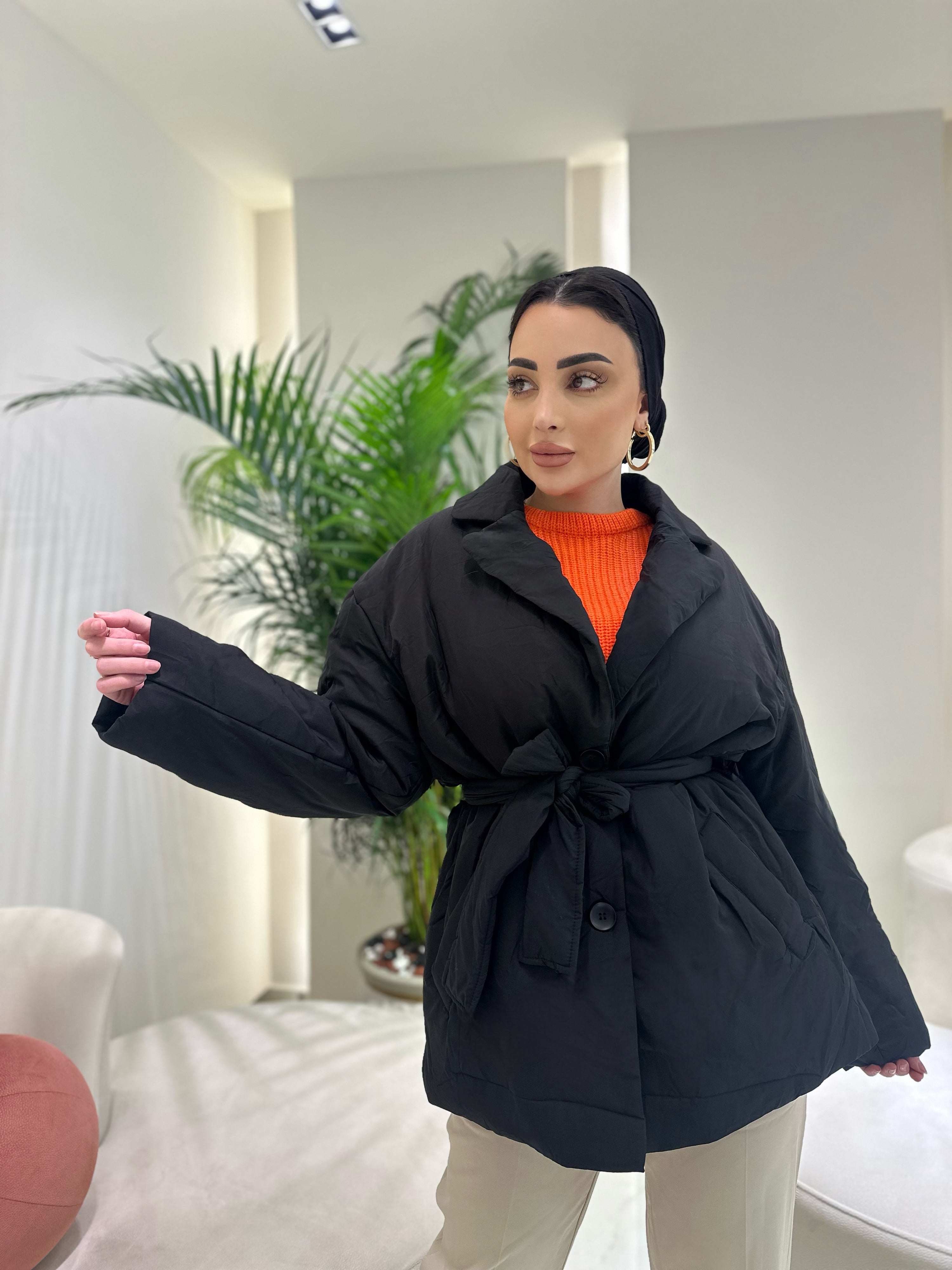 Puffer belted jacket