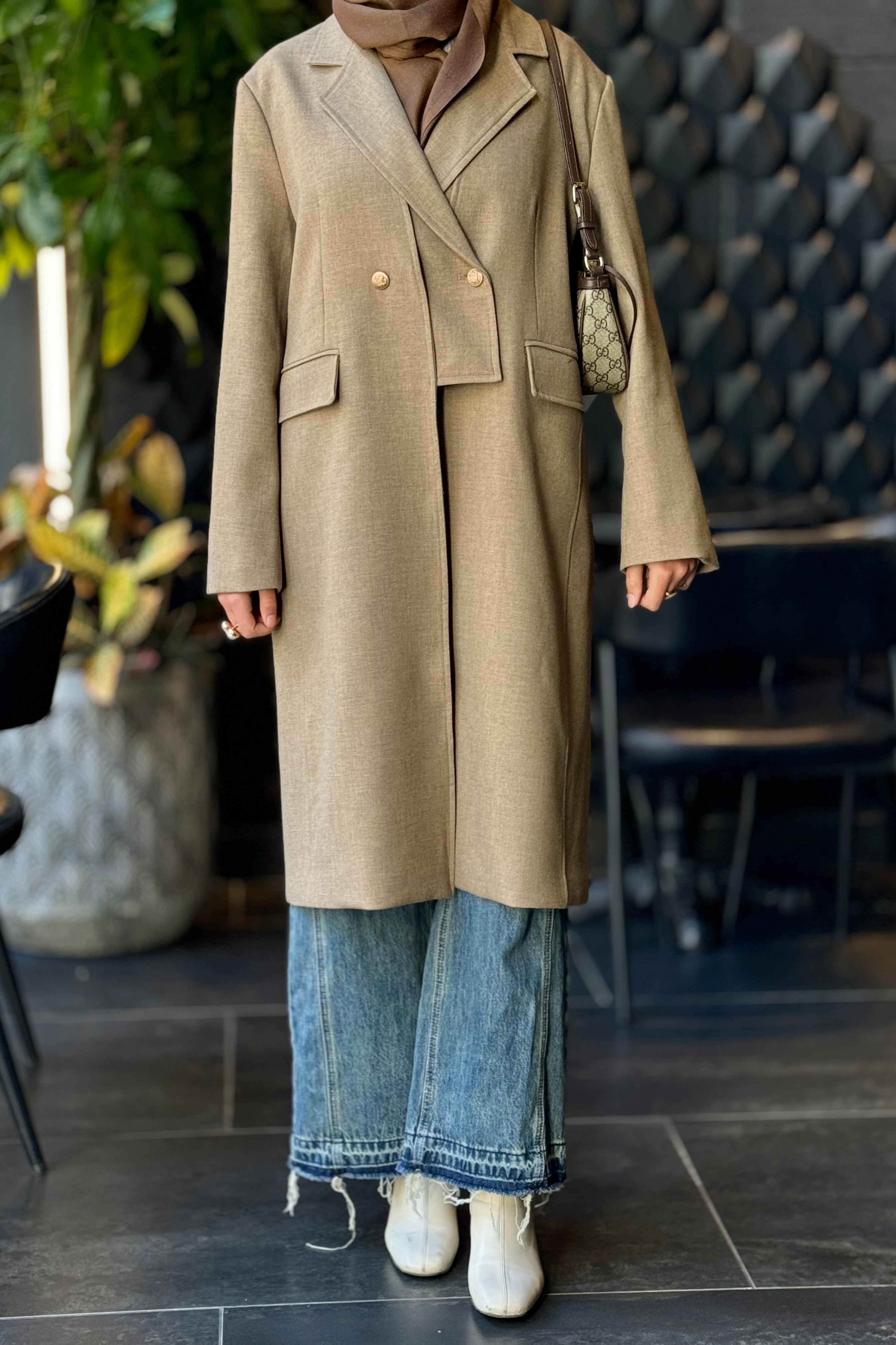 Double-Breasted Long Blazer