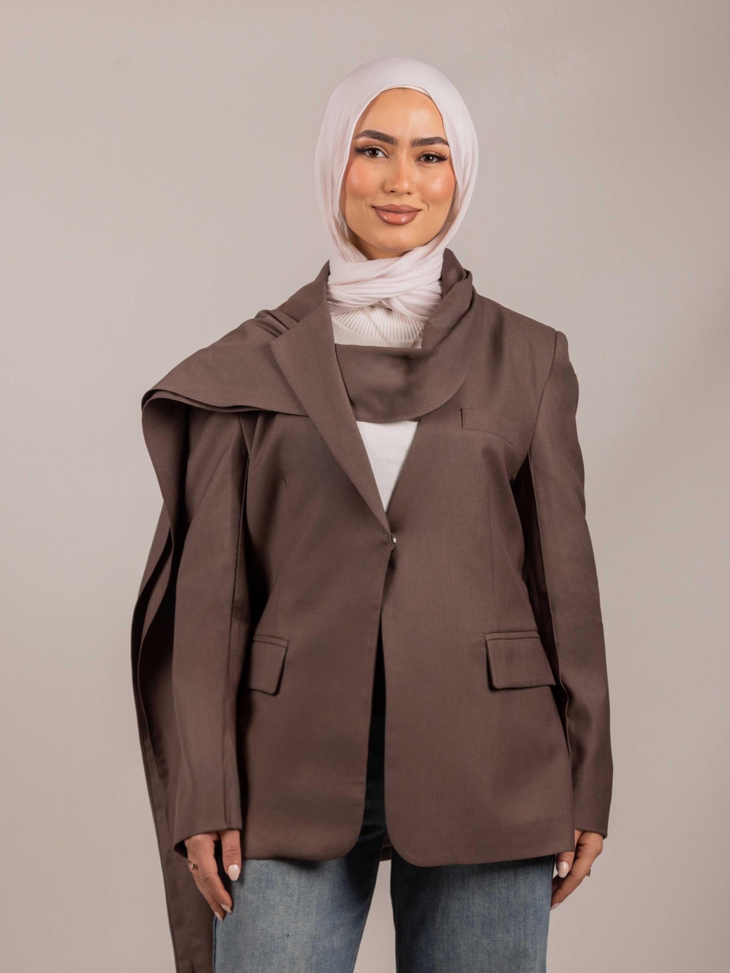 Elegant Draped Scarf Blazer