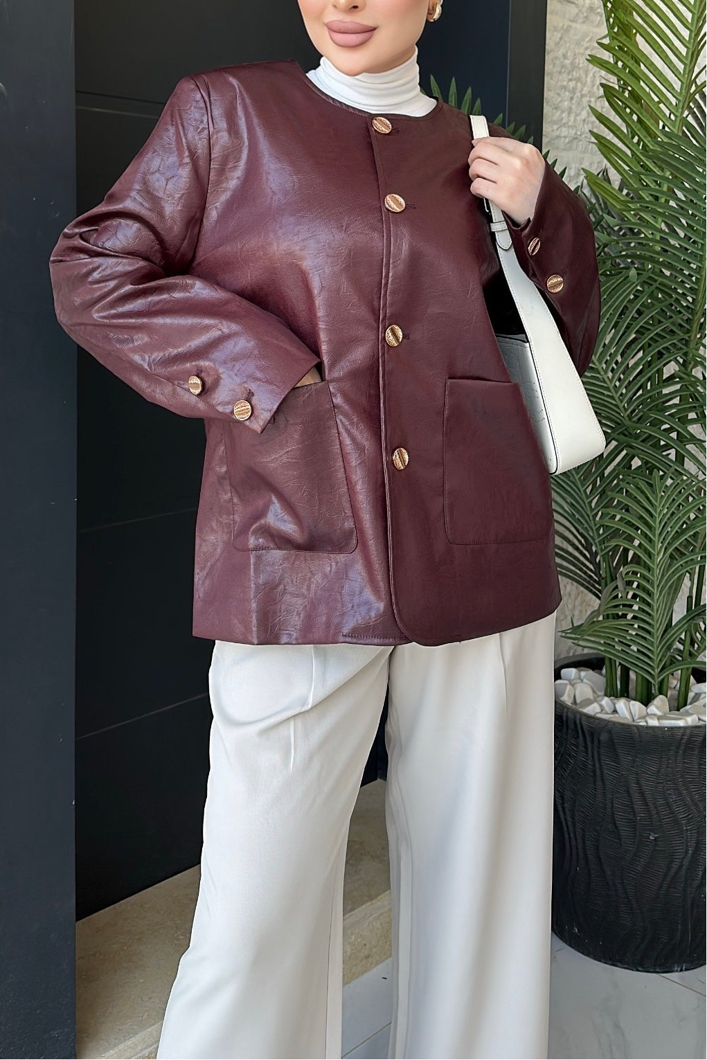 Maroon leather jacket