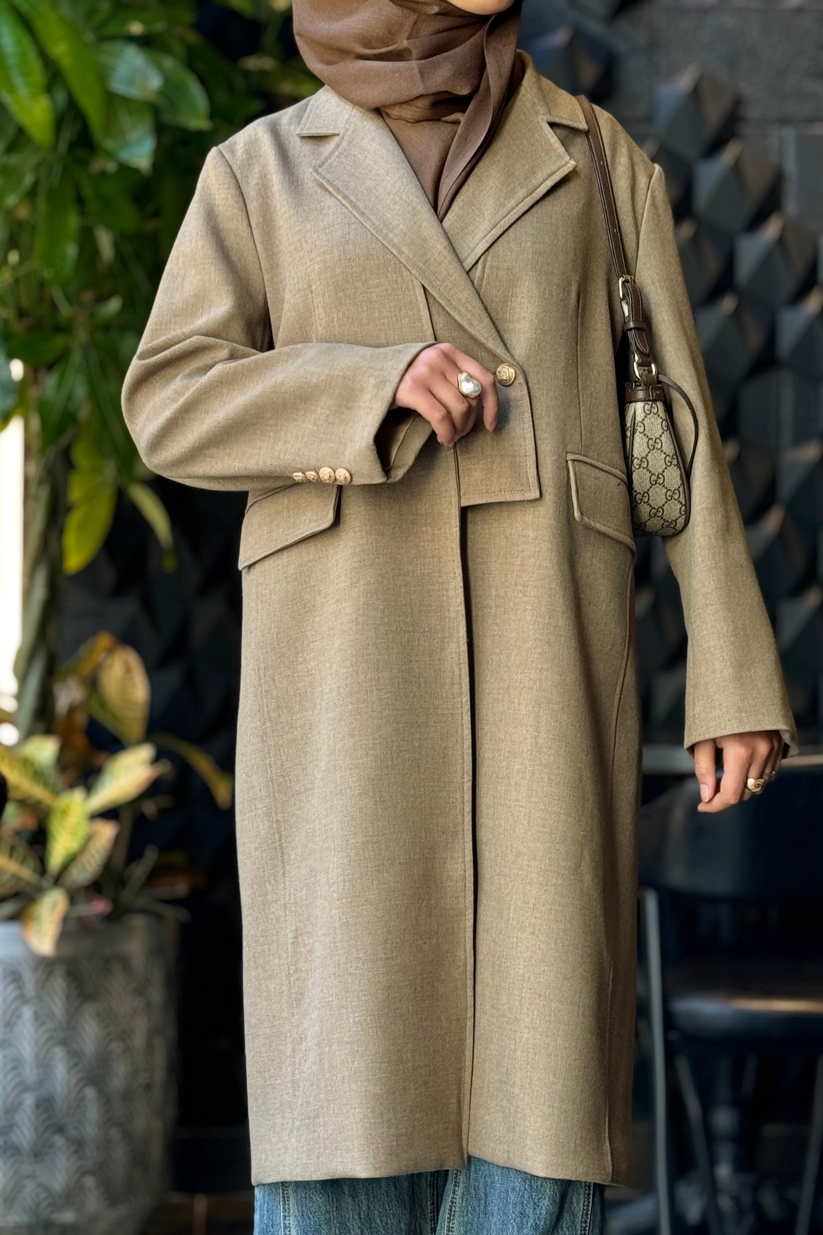 Double-Breasted Long Blazer