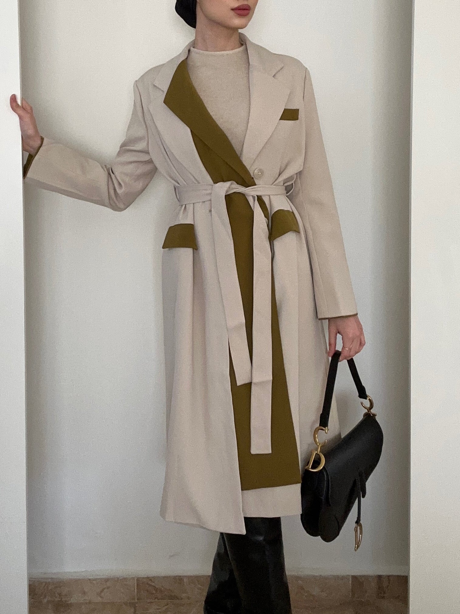 Two-Tone Belted Blazer