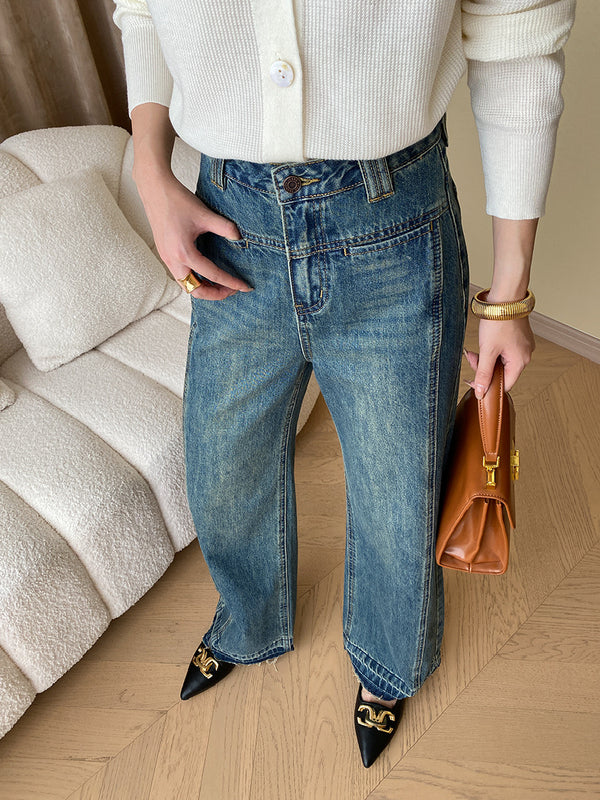 Distressed Hem Wide Leg Jeans