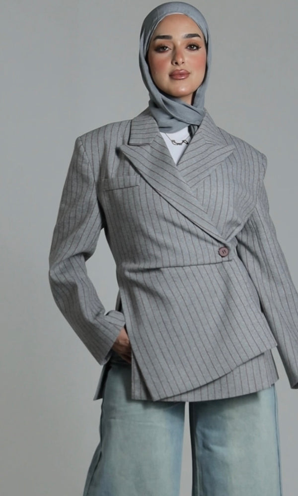PINSTRIPE WRAP BLAZER